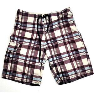 BKE Sport Athletic Fit Cargo Tartan Plaid Shorts Distressed Men's 32
